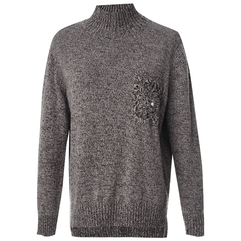 欧昵雪冬装半高领宽松保暖长袖针织衫女前短后长显瘦毛衣