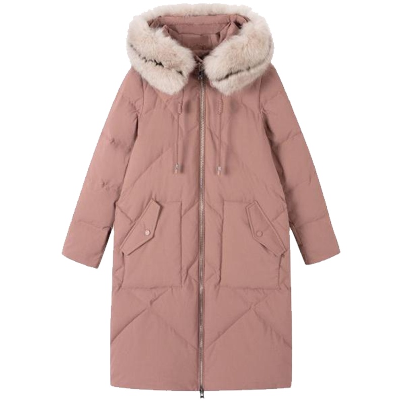 拉夏贝尔羽绒服女中长款轻薄韩版过膝外套派克服鸭绒服女士10019056