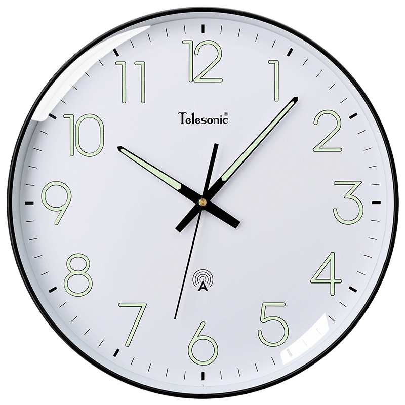 天王星(Telesonic)夜光电波钟静音挂钟客厅家用时尚挂墙钟创意时钟免打孔简约卧室挂表创意大气教室钟表