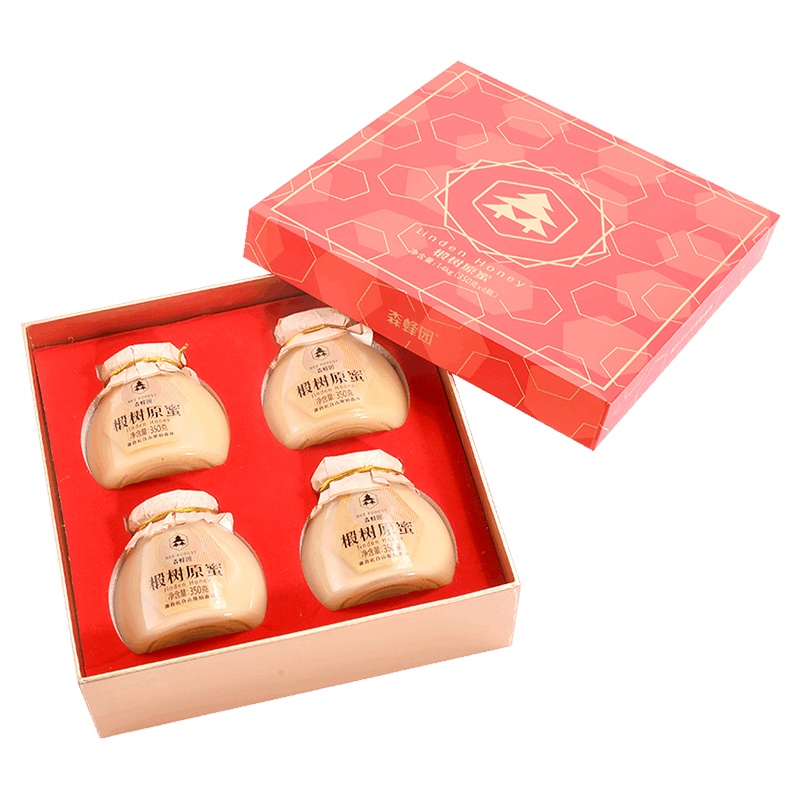 森蜂园椴树结晶蜜礼盒 350gx4 冲饮 天然椴树蜜滋补蜂蜜农家自产土取蜂巢蜜蜂