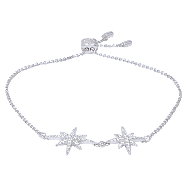 [直营]apm MONACO双流星六芒星925银镶晶钻女士手链可调节送恋人AB3325OX