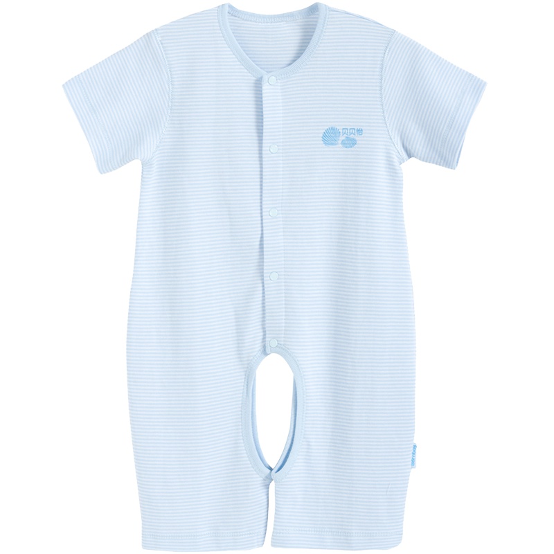贝贝怡夏季条纹宝宝开裆连体衣前开扣哈衣婴儿内衣服纯棉爬服BC155