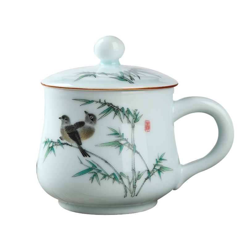 景德镇茶杯陶瓷带盖青瓷瓷器家用水杯办公室泡茶杯个人马克杯子
