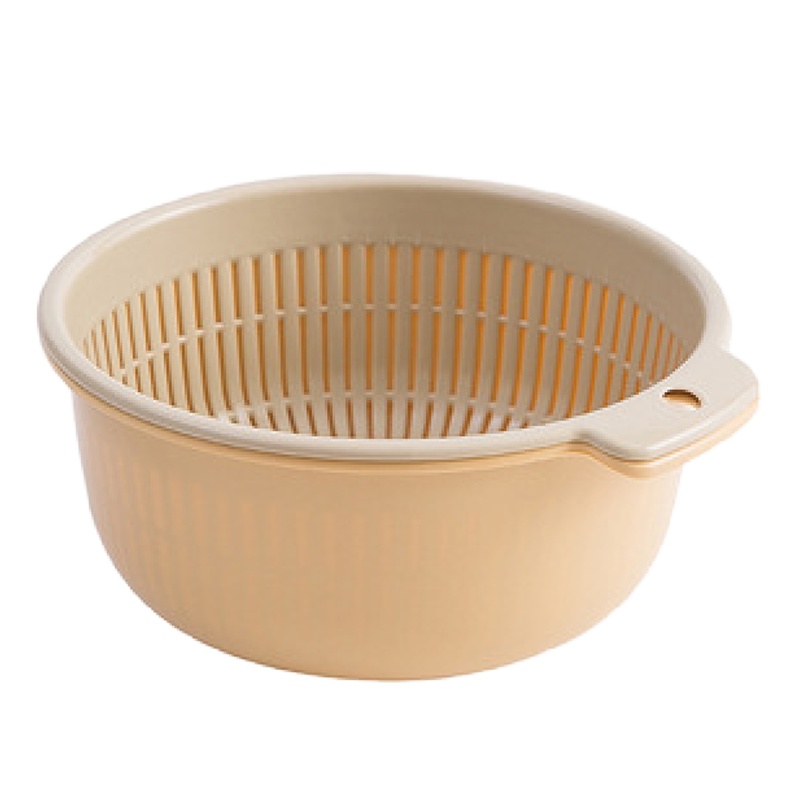 双层洗菜盆塑料漏盆厨房洗菜篮子蔬菜洗水果篮沥水盆果蔬篮 FENGHOU 小号米色