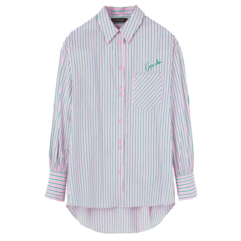 拉夏贝尔长袖条纹衬衫女士秋冬韩版修身显瘦方领气质小衫10018551