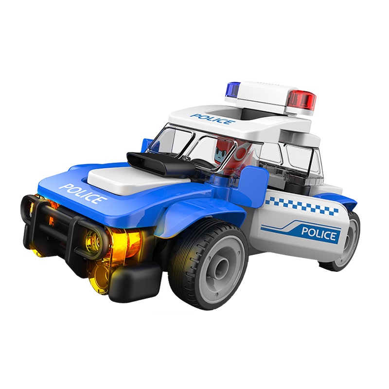 布鲁可大颗粒儿童拼插积木百变巡逻警车城市英雄系列百变布鲁克拼装玩具男孩