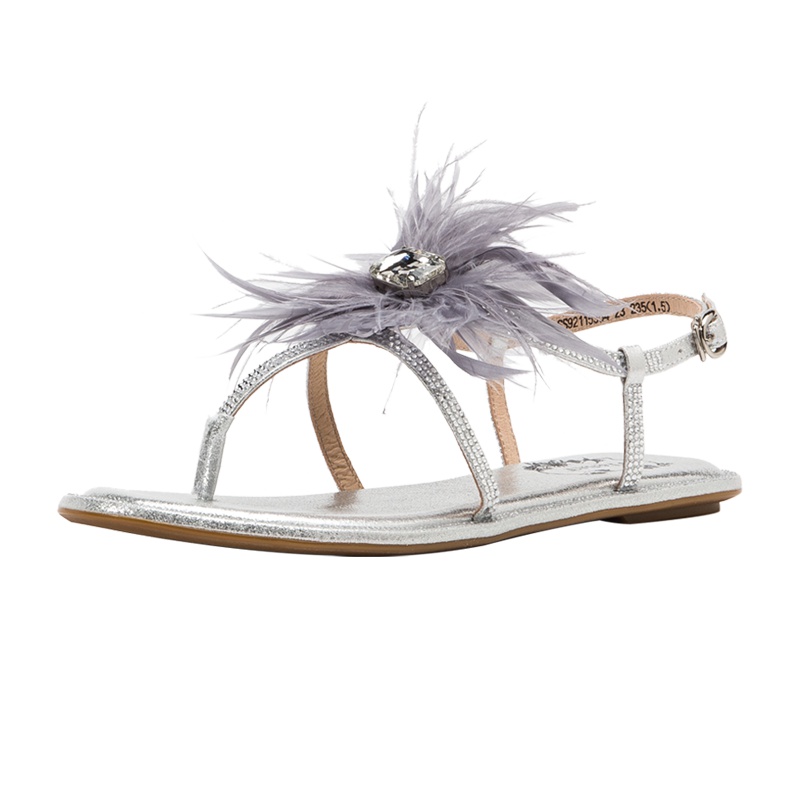 星期六(ST&SAT)夏季新品平底夹趾亮片丁字式凉鞋女SS92115354