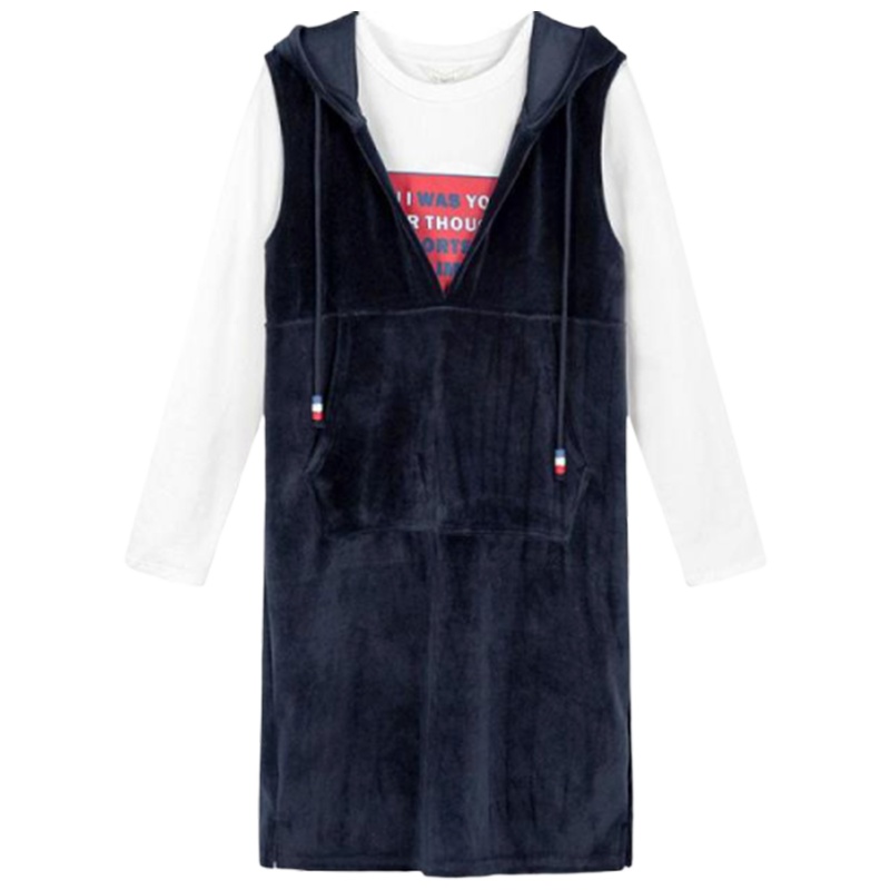 拉贝缇秋季套装女韩版宽松显瘦内搭金丝绒连衣两件套装裙60006215