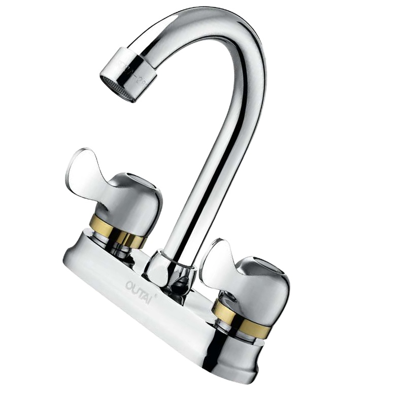 欧泰(OUTAI)弯管冷热水双把双孔水龙头 双柄双控洗涤盆龙头 OT-2101
