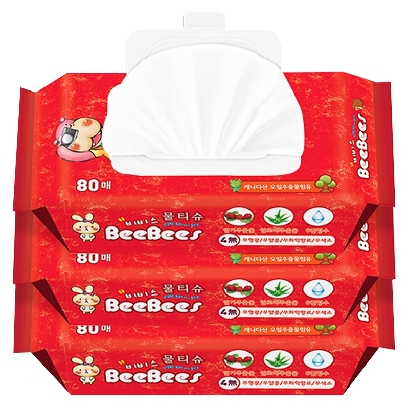 [韩国金贝柔]BeeBees婴儿宝宝手口湿纸巾 樱桃薰衣草80片