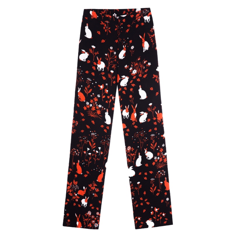 ERDOS 轻薄垂坠感时尚白兔印花女士直筒休闲长裤百搭阔腿裤