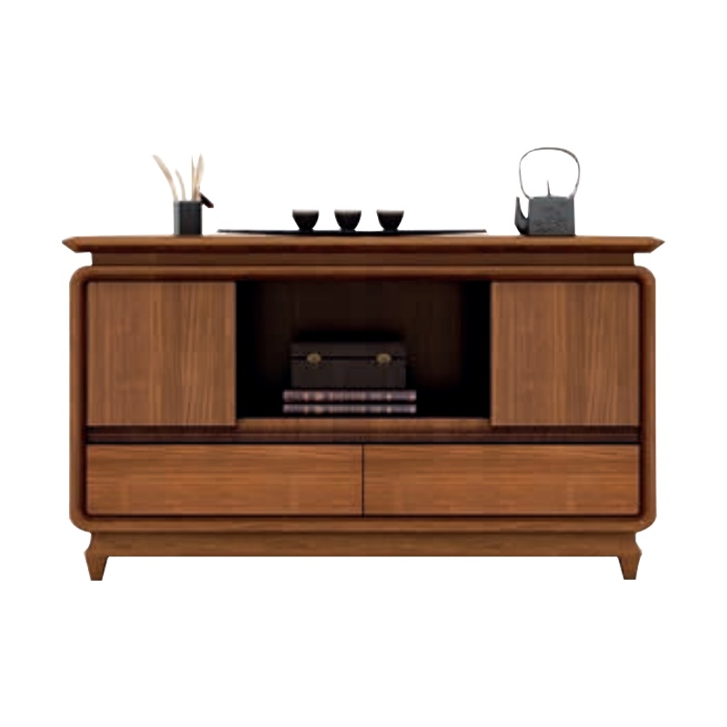 钜晟 新中式办公柜1.4米茶水柜胡桃实木办公室茶水柜JS-GLAS-1501