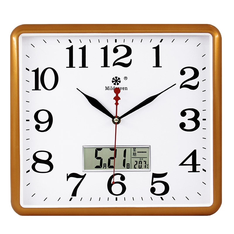 方形电子挂钟客厅 钟表纳丽雅家用个性创意时尚艺术日历石英钟 9811浅蓝边23×24CM 10英寸（直径25.5厘米）