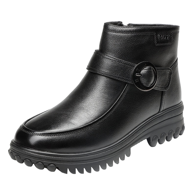 红蜻蜓女鞋真皮女棉鞋2020冬季新款加绒保暖厚底防滑高帮棉鞋靴子