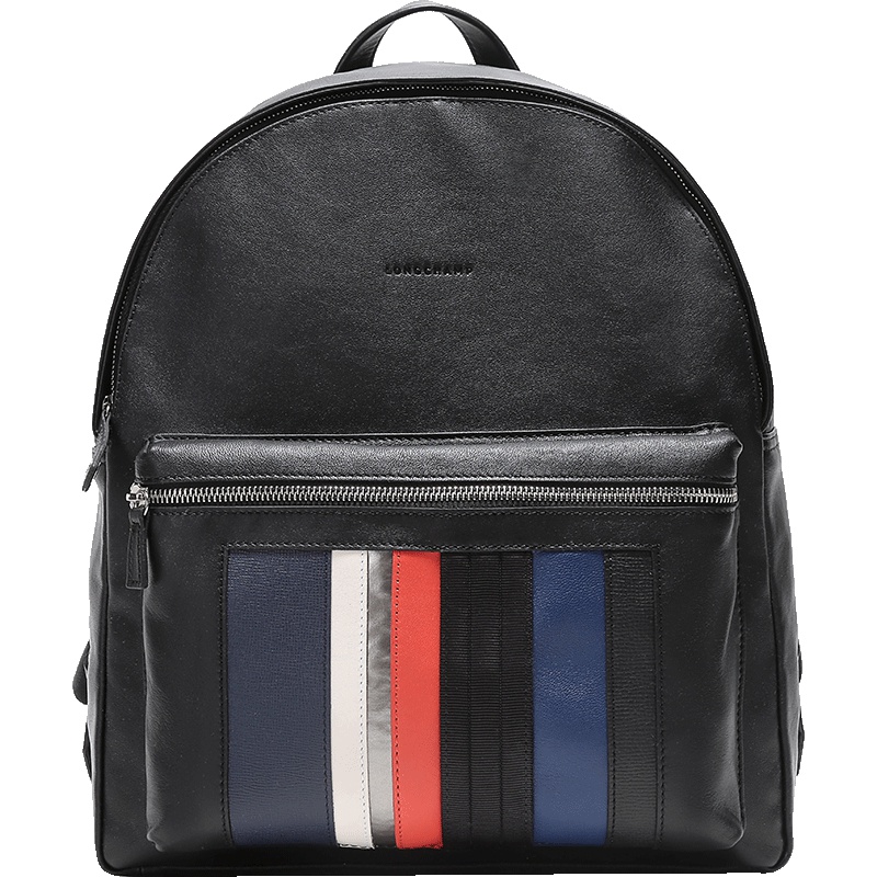 Longchamp 珑骧 男士PARISIS系列黑色多色条纹皮革双肩包 1387 126