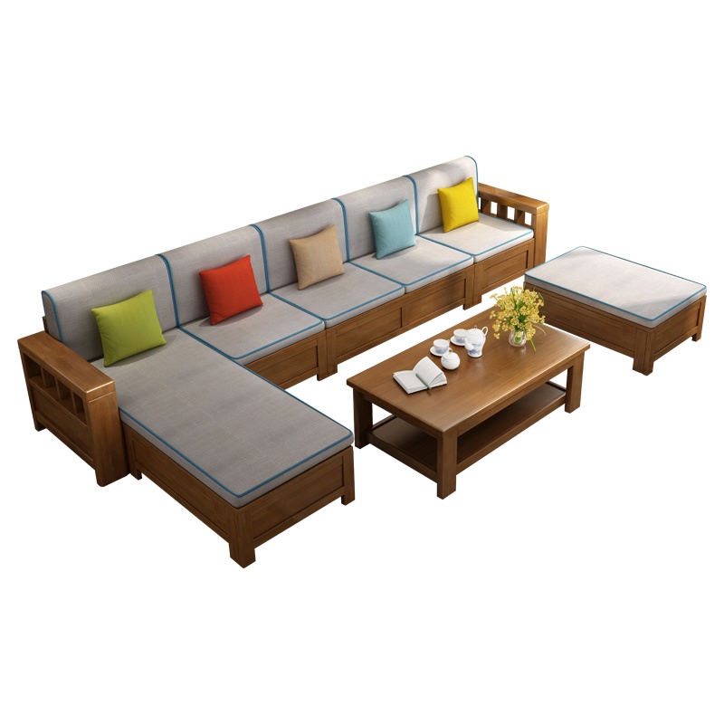 怡红院 沙发 地中海风格冬夏两用实木沙发组合田园大小户型通用客厅布艺高箱储物