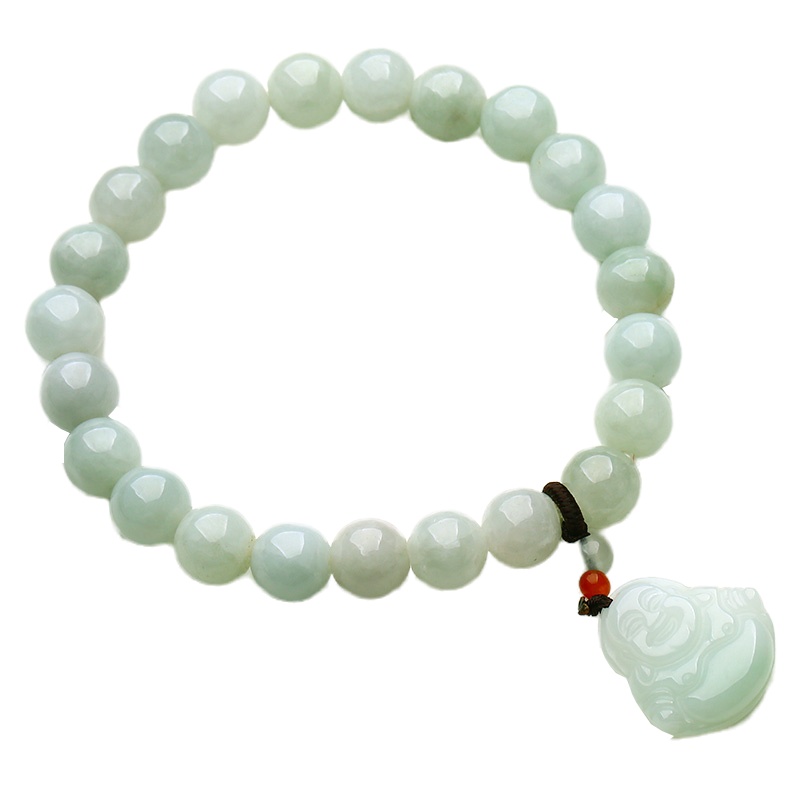 帛兰梓韵 天然翡翠手链缅甸A货翡翠珠子手链男女款时尚手饰糯种翡翠貔貅佛公手链可伸缩