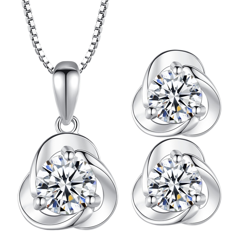 鑫铂尼999足银三叶草吊坠简约锁骨链耳钉女纯银耳饰耳环学生银饰品送女友生日520七夕情人节礼物