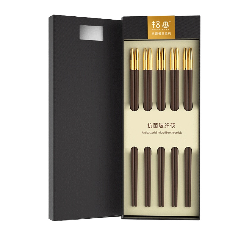 拾画 银离子抗菌合金筷 高档钛金设计防潮防滑筷子 不发霉耐高温家用餐具套装 10双装礼盒款SH-6329