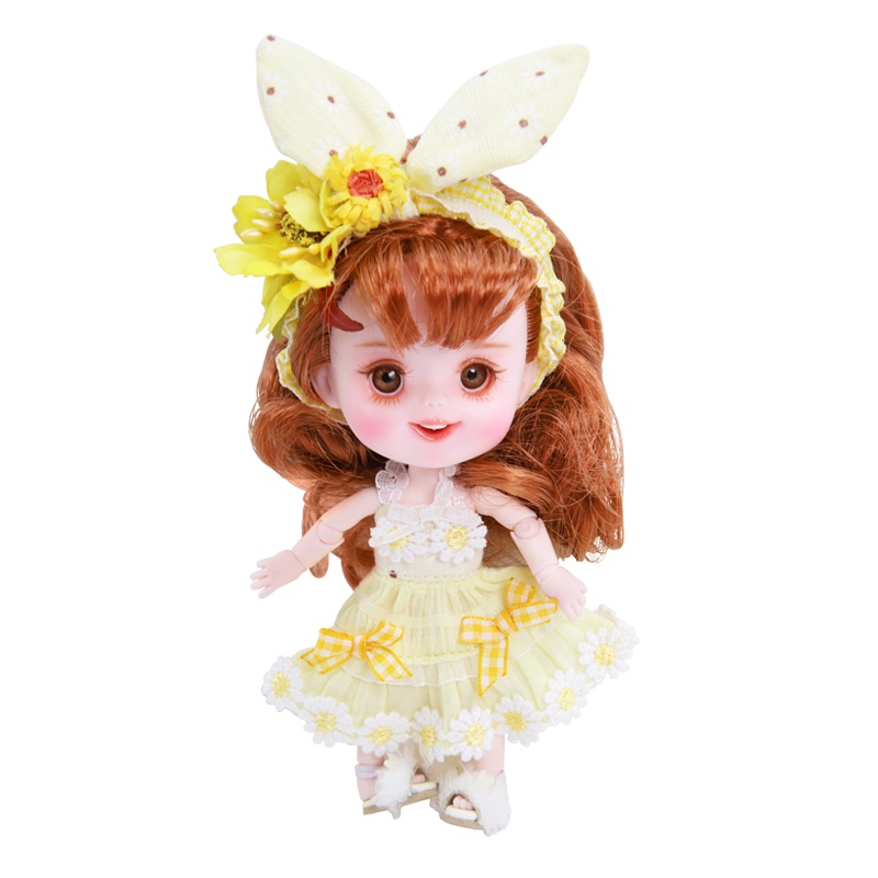 德必胜迷你娃娃套装嘟嘟系列公主小娃娃男孩女孩玩具仿真洋娃娃换装关节可动 向日葵14CM迷你娃DD190304
