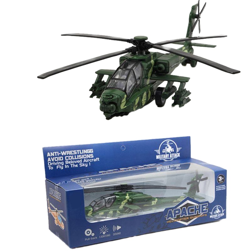 合金飞机模型玩具 阿帕奇直升机黑鹰声光回力仿真儿童玩具飞机 阿帕奇-军绿迷彩