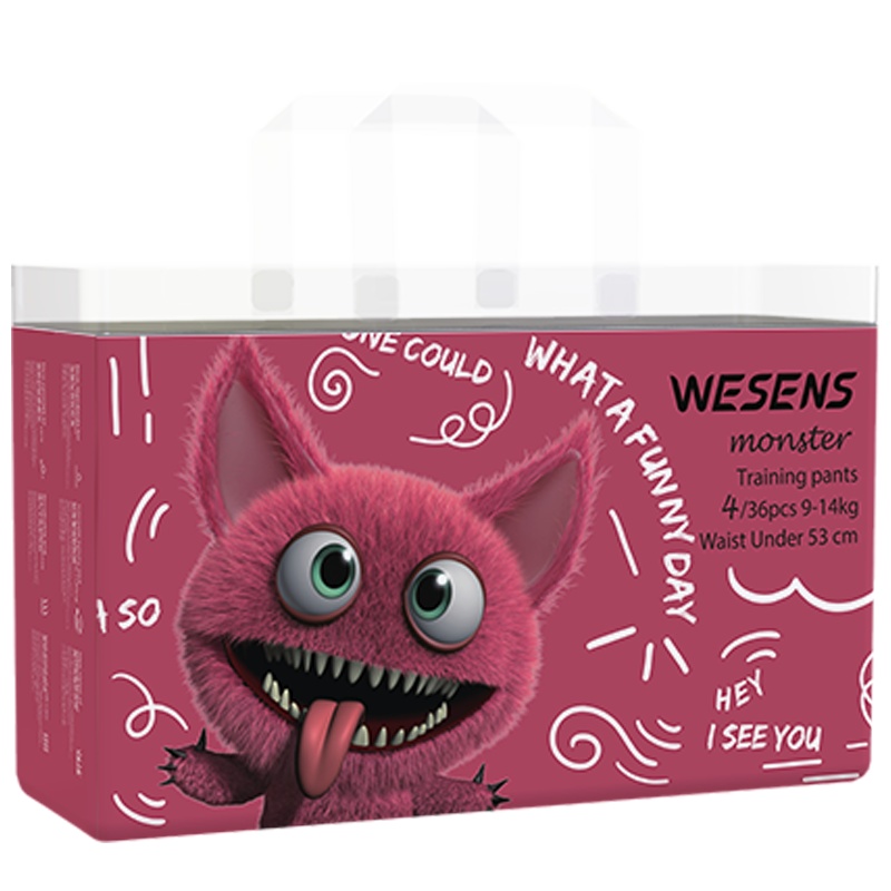 卫神wesens 小怪兽 婴儿训练裤尿不湿宝宝尿裤尿片训练纸尿裤学步裤男女通用透气干爽柔软 L 36片