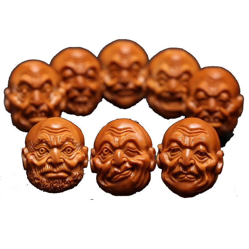 梵心阁 橄榄核手串 手工双面铁核十八罗汉橄榄胡雕刻 文玩精雕18罗汉手串 5年老油核 铁面十八罗汉21*16mm