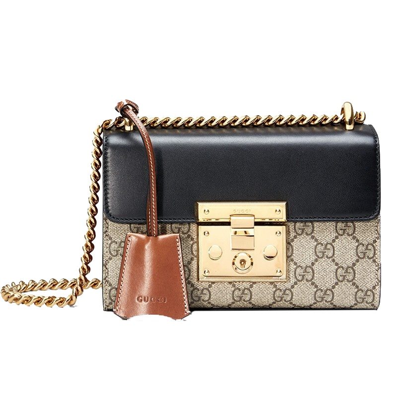 [海外直邮]GUCCI 古驰女包Padlock系列拼接帆布小号链条锁扣单肩斜跨手提包409487 KLQJG 9785