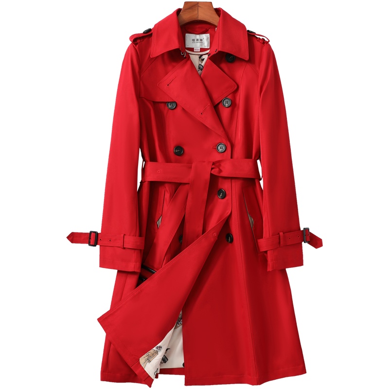 恒源祥中长款风衣女秋季新款休闲收腰大衣收腰带纯色过膝外套