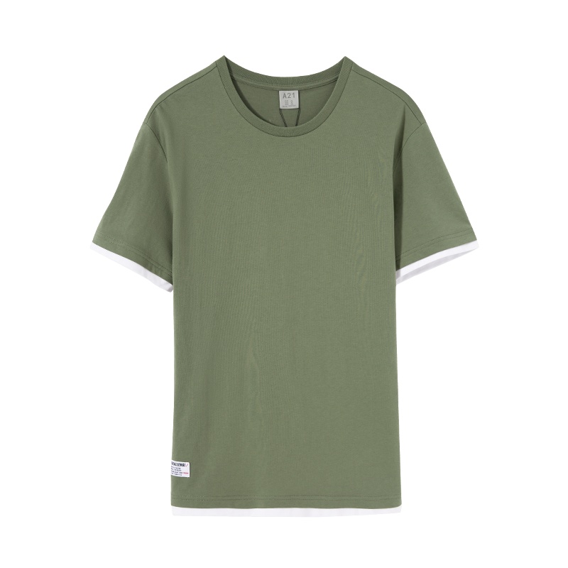 A21夏季2020新款男装短袖T恤男潮牌纯色圆领打底衫男上衣假两件