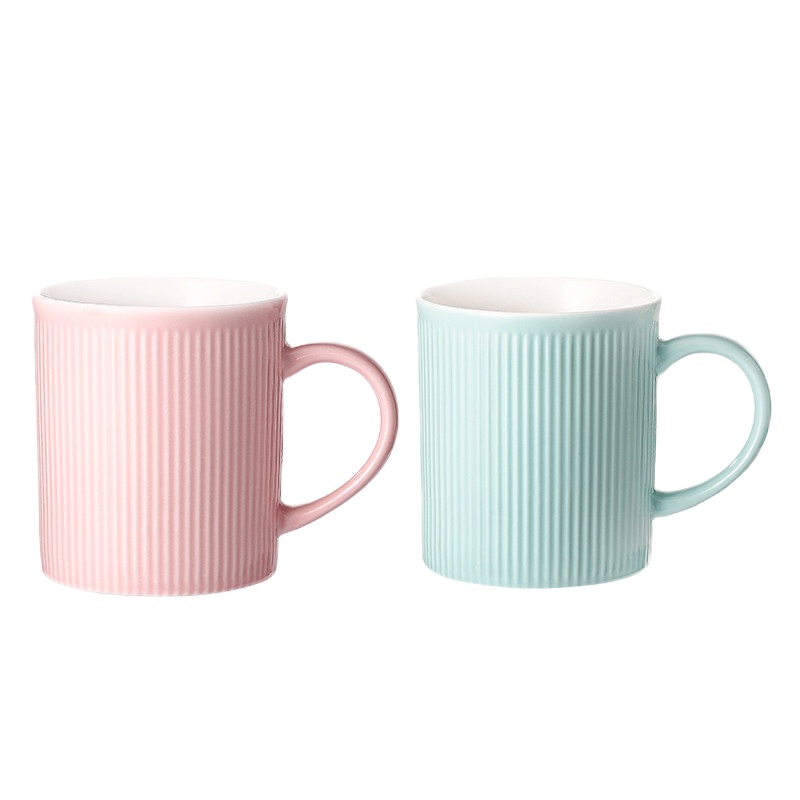 创意个性马克杯潮流咖啡杯家用陶瓷茶杯男女情侣喝水杯大容量杯子 [2个装]淡粉色+浅蓝色