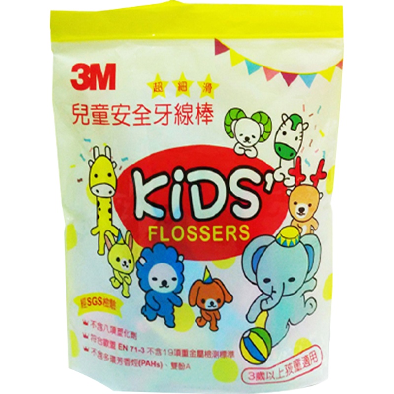 3M儿童牙线牙线棒宝宝卡通高拉力弓形超滑牙签线38支装(3包装)