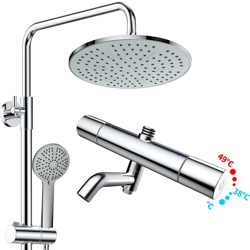 法恩莎花洒 FAENZA智能恒温铜质淋浴花洒套装挂墙式大顶喷花洒 增压可升降淋浴花洒喷头