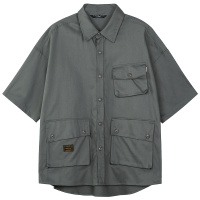 唐狮夏季新款男立领条纹短袖衬衫七分袖男寸衫