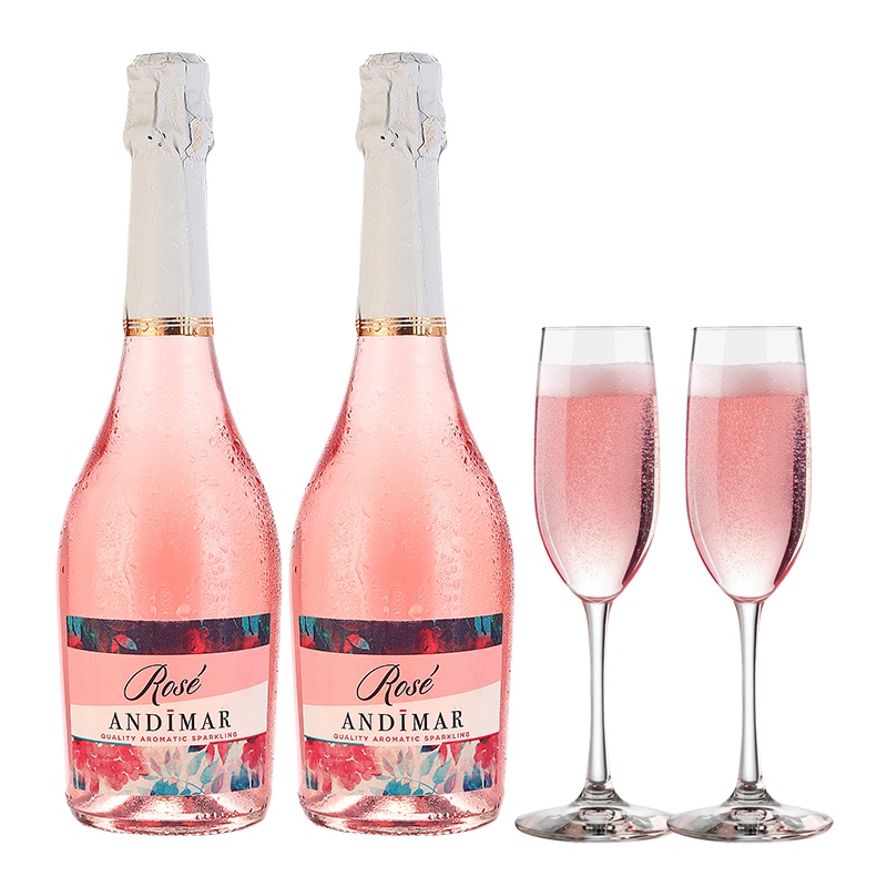 西班牙原瓶原装进口葡萄酒 ANDIMAR爱之湾玫瑰起泡酒750ml*2双支装享香槟杯
