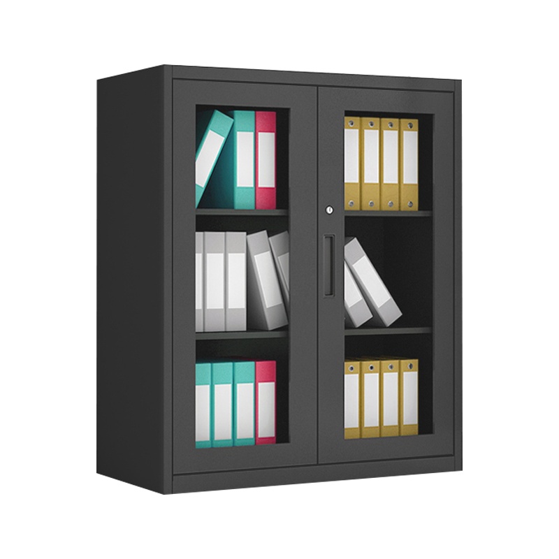 鑫金虎 黑色加厚1090高玻璃矮柜文件柜铁皮柜档案柜资料柜文件柜其他金属办公柜收纳柜整理柜