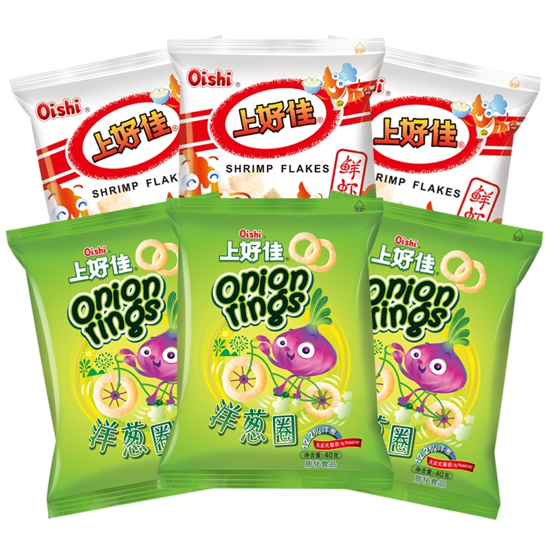 上好佳 膨化 休闲系列组合包 (鲜虾片40*3包+洋葱圈40g*3包)共240g