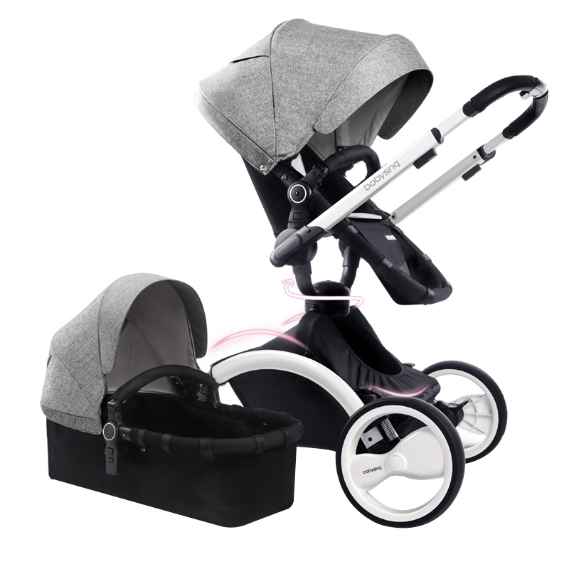 法国babysing 360°系列旋转推车欧洲高景观双向避震可做可躺手推车多功能四轮婴儿推车[黑车架版]