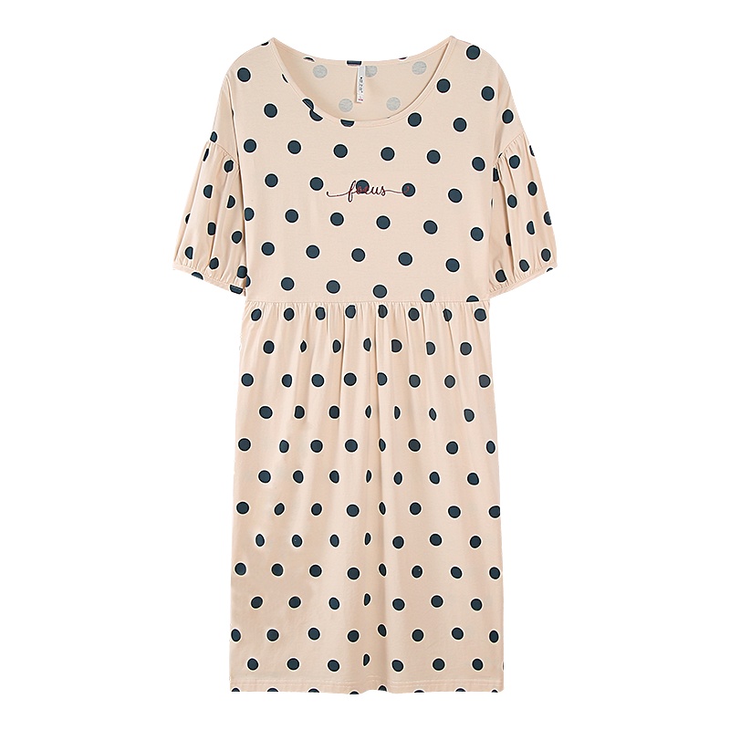 安之伴睡裙女夏冰爽棉印圆点短袖女裙