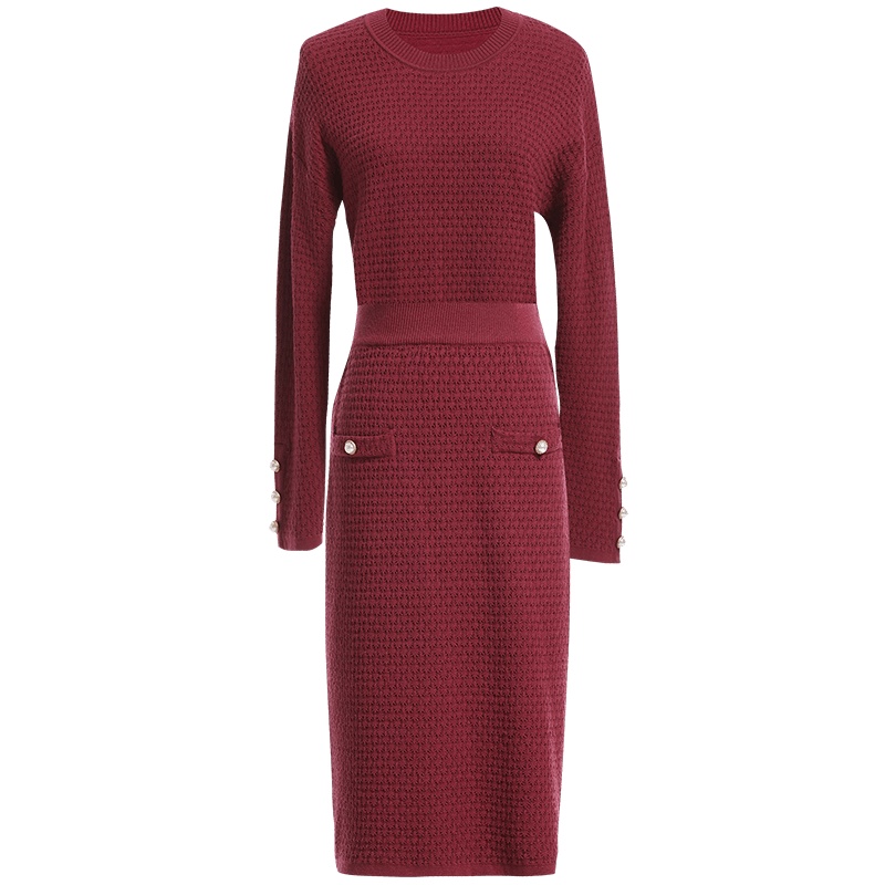 欧昵雪秋冬季名媛两件套包臀半身裙女显瘦针织衫时尚套装