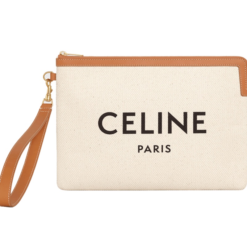 【预定】CELINE/思琳 CELINE标识织物面料和小牛皮饰带手拿包 10E63
