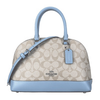 COACH 蔻驰 奢侈品 欧美时尚女士卡其配蓝色PVC手提包单肩斜挎贝壳包