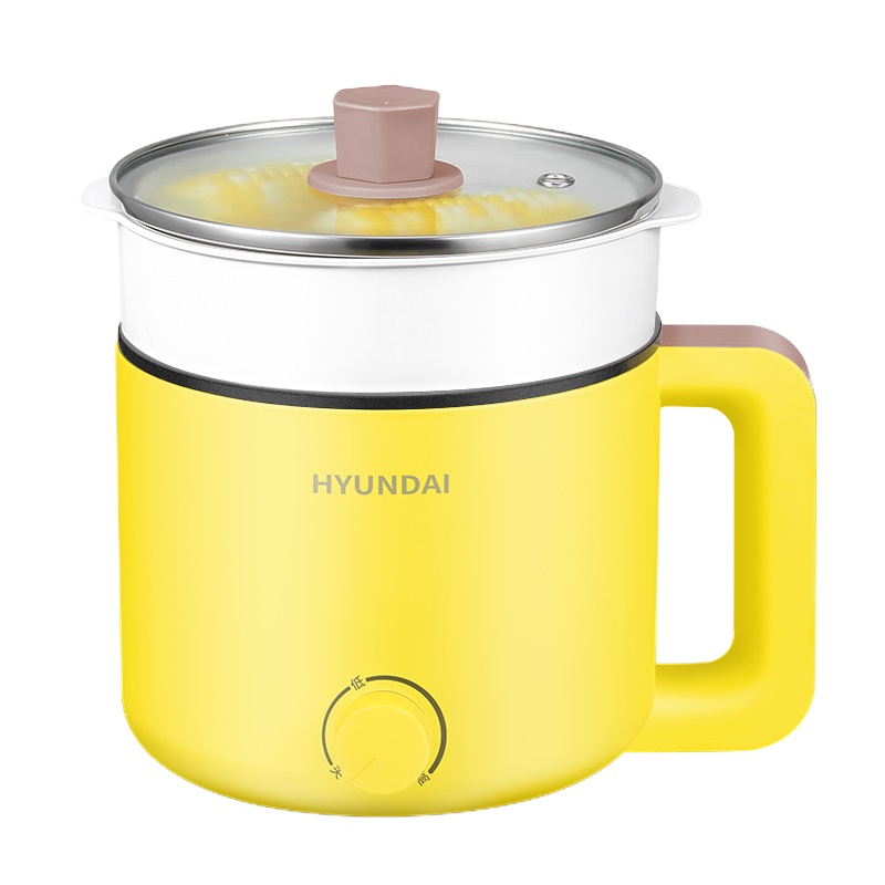 Hyundai电煮锅宿舍学生锅多功能电热火锅炒菜煮面一体小型电热锅[樱草黄 蒸笼款]
