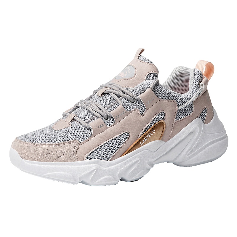 卡帝乐鳄鱼 (CARTELO) 女鞋休闲潮流百搭革面系带老爹鞋厚底增高舒适运动鞋子