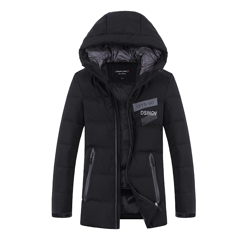 千仞岗秋冬新品羽绒服男简约运动风短款连帽印花潮流冬装男