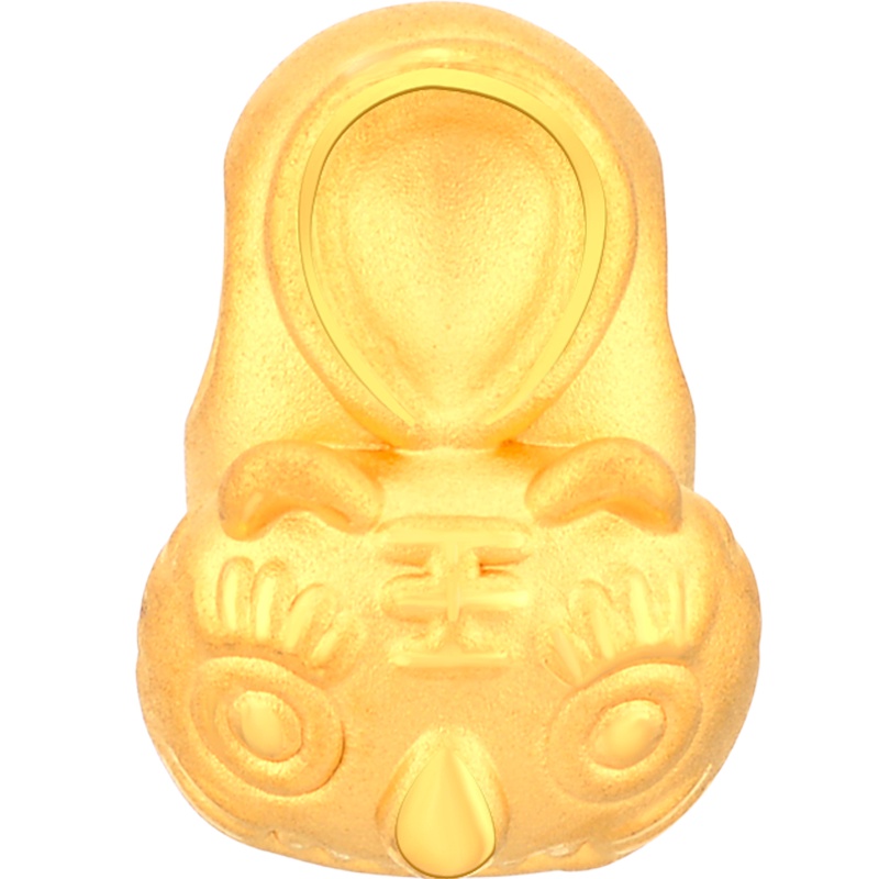 周大生 3D硬金虎头鞋挂坠 珠 酷炫萌趣 寓意平安