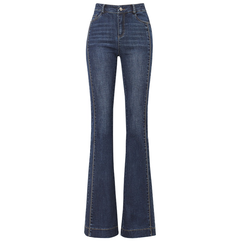 蓝旗 春季新款女士微喇牛仔裤高腰直筒显瘦百搭休闲长裤