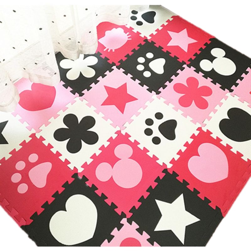 泡沫地垫卧室加厚拼接宝宝爬行垫儿童拼图榻榻米家用地板垫子套装 红粉+黑白 30*30*1cm 15片