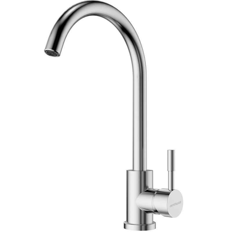 安华卫浴（ANNWA）单把双孔304不锈钢龙头拉丝厨房龙头水槽龙头冷热水菜盆龙头旋转耐用