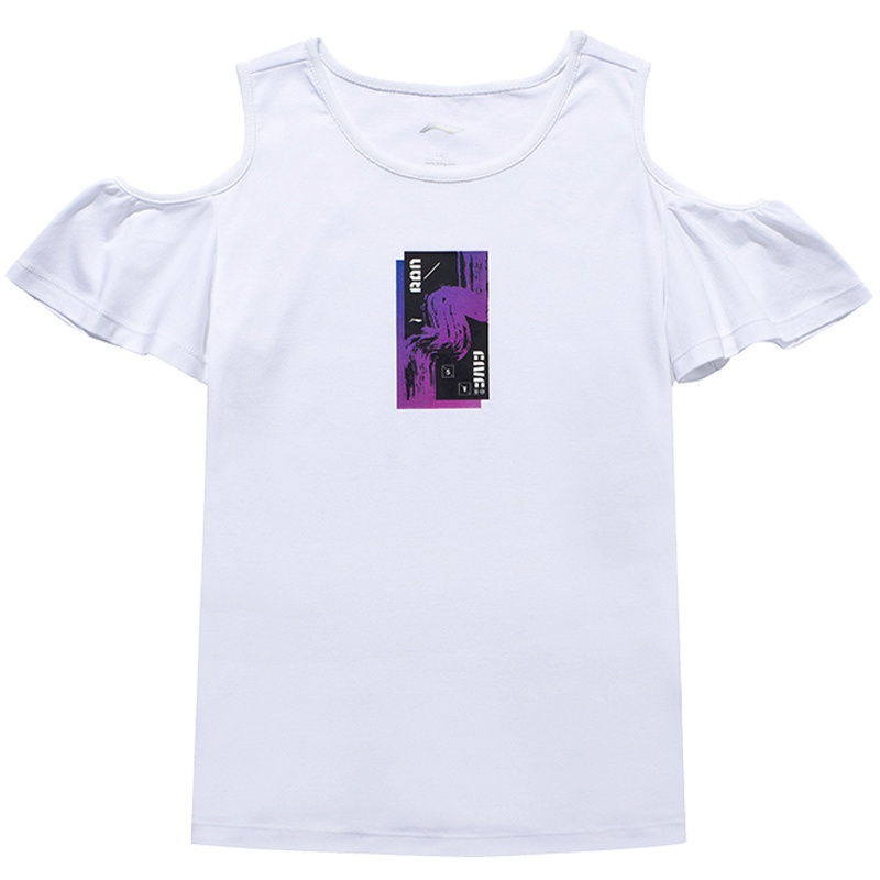 李宁童装夏季透气时尚公主夏装儿童女中大童露肩短袖T恤